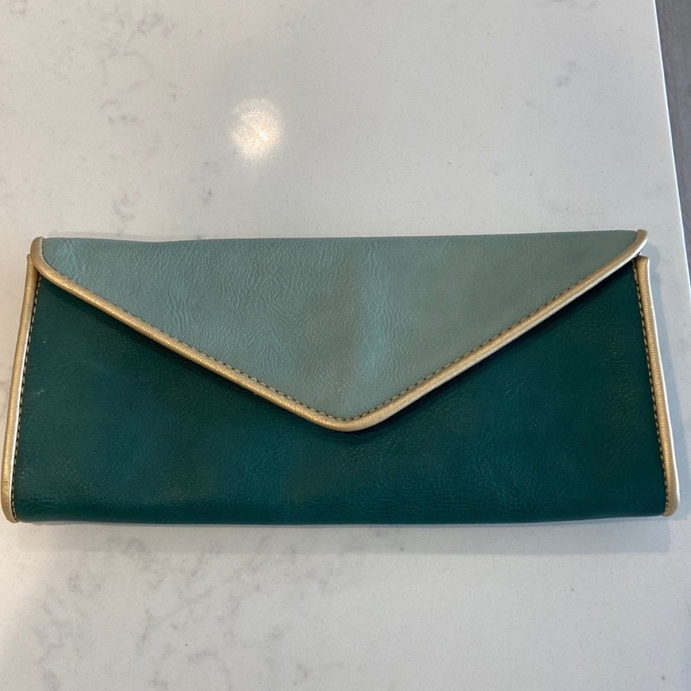 Green leather clutch